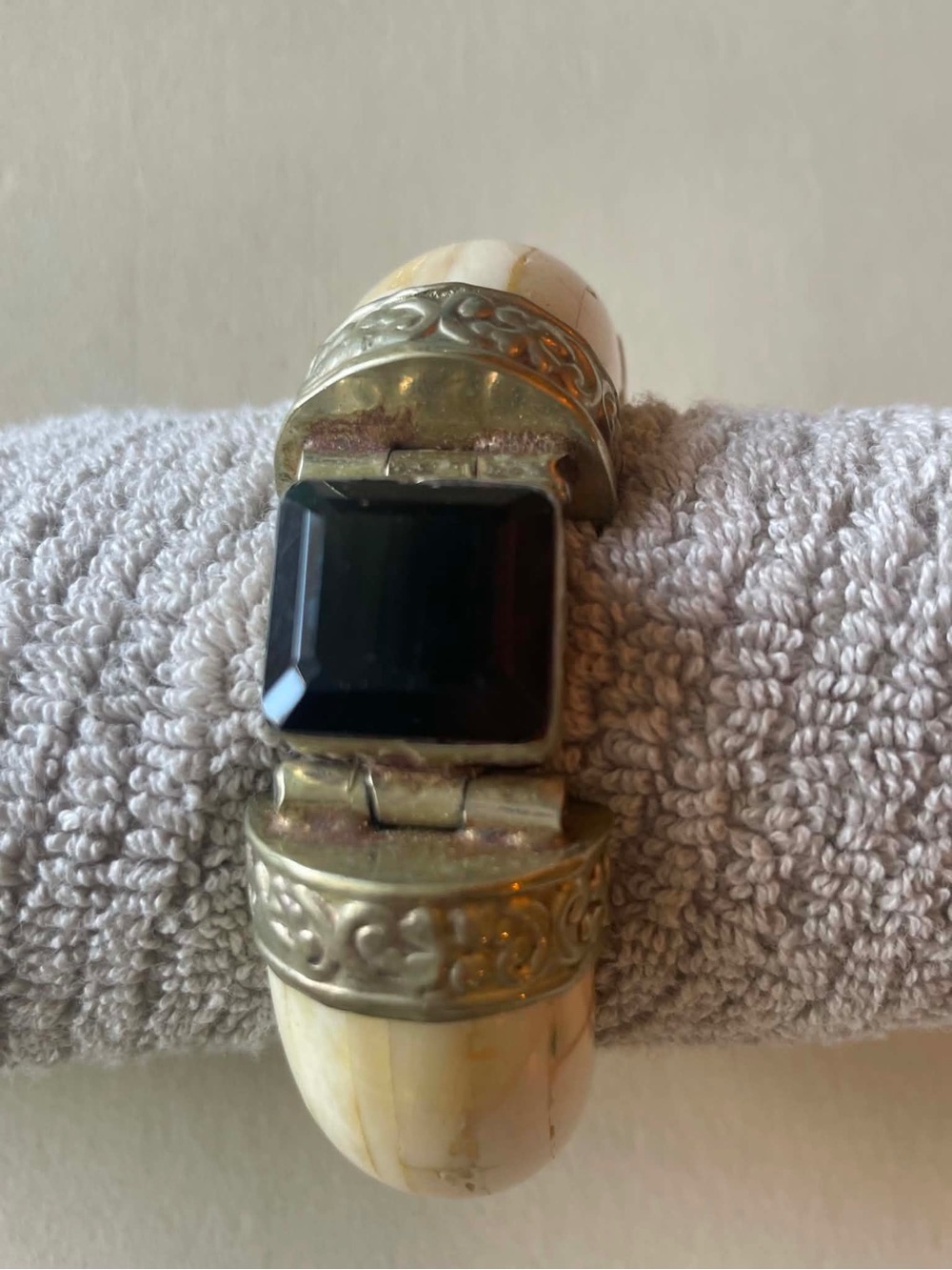 Women’s Silver-Tone Bracelet with Black Stone Accent
